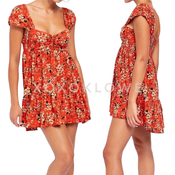 Free People Red Floral Mini Babydoll Dress NWT - Picture 10 of 15